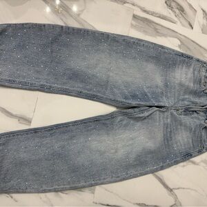 Stylish Light Blue Jeans with Rhinestones